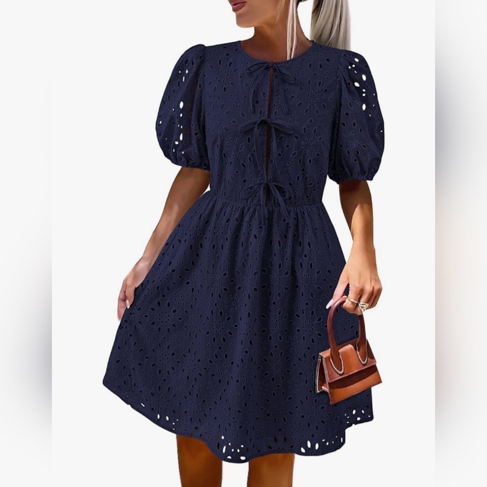 Elegant Navy Eyelet Dress
